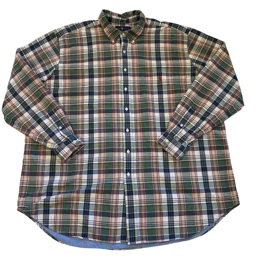 Ralph Lauren Shirt Mens Size 3XLT Green Plaid Classic Fit 2 Oxford Long Sleeve